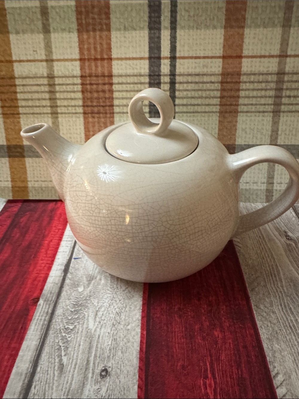 Cream Ceramic Teapot with Crackle Glaze -